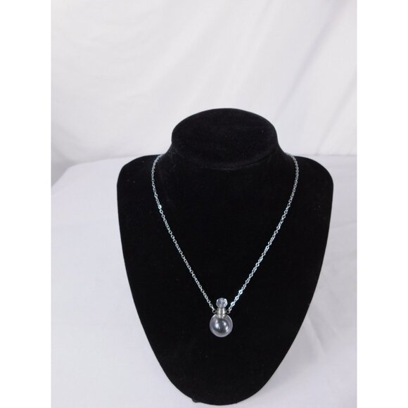 Glass Vial Necklace Silver Pendant Aromatherapy Locket Chain Gift Perfume Bottle - Picture 1 of 7